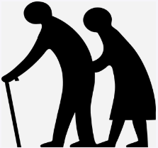 Symbolzeichnung: Mann stützt sich auf Stock, Frau hält sich an ihm fest.