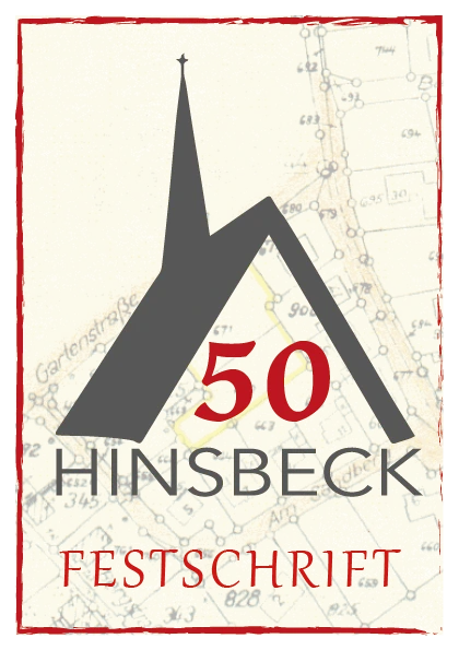 Symbol der Kirche in Hinsbeck mit dem Text "50 Hinsbeck Festschrift"