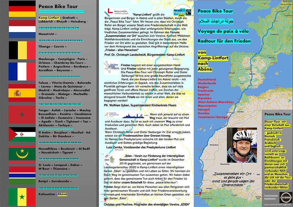 Kamp-Lintfort - Abéné -- Peace Bike Tour - Flyer - deutsch Seite 1